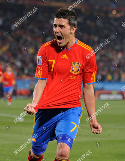 Spain 2010 David Villa Home Jersey